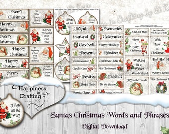 Santas&#39; Christmas Words & Phrases - 42 Pieces - Instant Digital Download for Card Making, Junk Journals, Scrapbooking