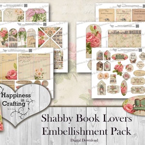 Shabby Book Lovers Embellishment Pack Instant Digital Download, Printable, Digital Kit for Junk Journals, Scrapbooking, Gi Kerr image 3