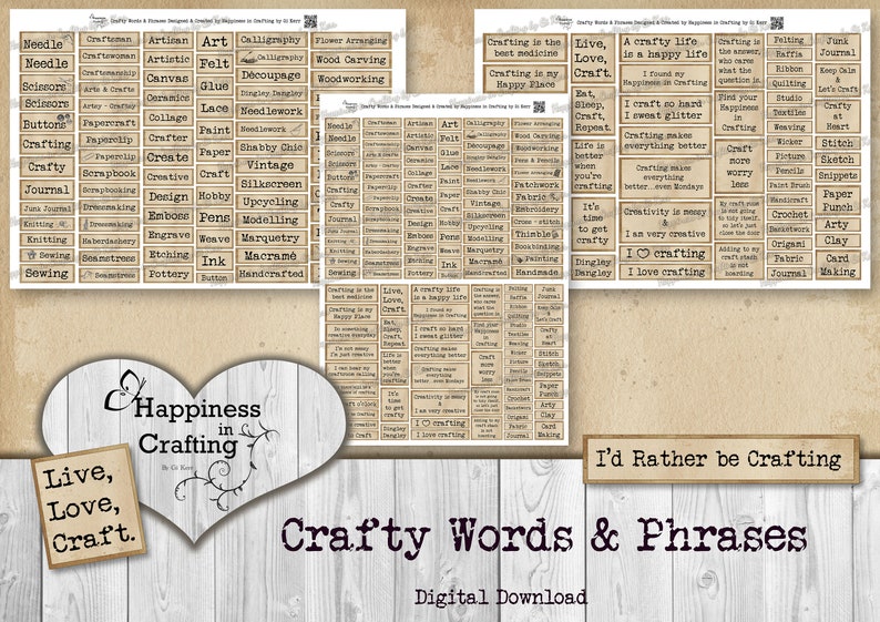 Crafty Words & Phrases - 135 Pieces - Instant Digital Download ...