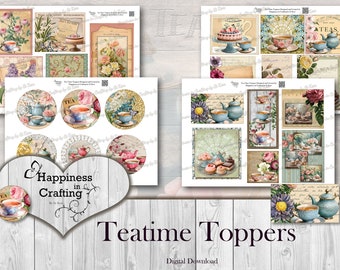 Teatime Toppers - Instant Digitale Download, Afdrukbaar, Digitale Kit voor ongewenste tijdschriften, Scrapbooking