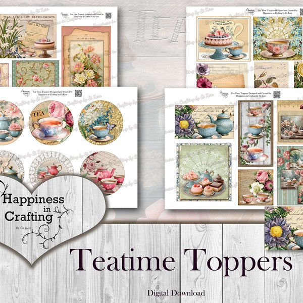 Teatime Toppers - Instant Digital Download, Printable, Digital Kit for Junk Journals, Scrapbooking