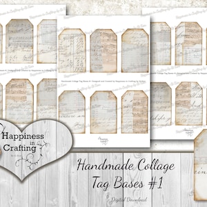 Handmade Collage Tag Bases # 1 - 18 Tags - 88 Pieces - Instant Digital Download, Printable, Digital Kit for Junk Journals, Scrapbooking