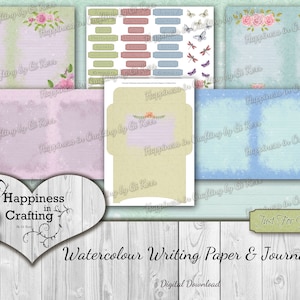 Set di carta da lettere e diario per acquerello - Download digitale istantaneo, stampabile, kit digitale per diari spazzatura, Scrapbooking Gi Kerr