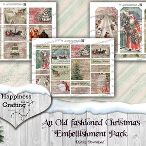 Paquete de adornos navideños al estilo antiguo: descarga digital instantánea, kit digital imprimible para diarios basura y álbumes de recortes. Gi Kerr