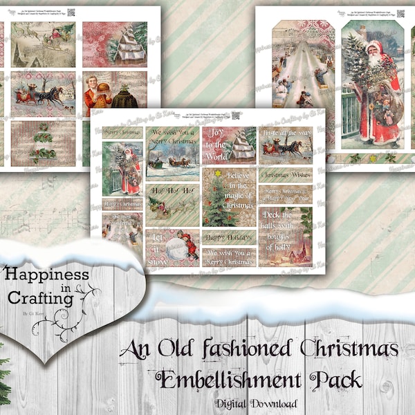 Paquete de adornos navideños al estilo antiguo: descarga digital instantánea, kit digital imprimible para diarios basura y álbumes de recortes. Gi Kerr