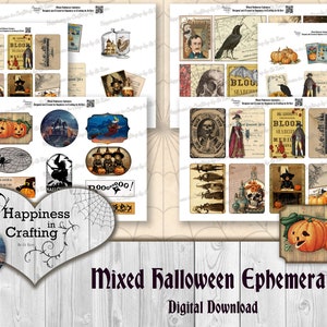 Mixed Halloween Ephemera - Téléchargement numérique instantané, imprimable, kit numérique, modèles, bonheur dans l’artisanat, Gi Kerr
