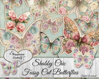 Mariposas recortadas con estilo shabby chic: descarga digital instantánea, imprimible, kit digital para diarios basura, scrapbooking, Gi Kerr