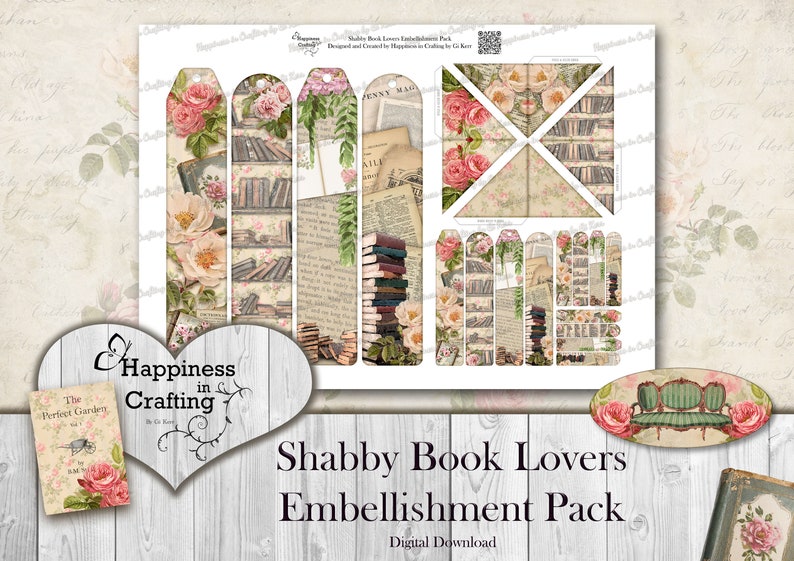 Shabby Book Lovers Embellishment Pack Instant Digital Download, Printable, Digital Kit for Junk Journals, Scrapbooking, Gi Kerr image 7