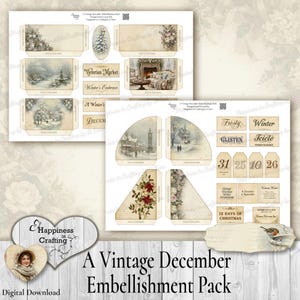A Vintage December Embellishment Pack - Instant Digital Download, Printable, Digital Kit for Junk Journals, Scrapbooking, Gi Kerr image 7