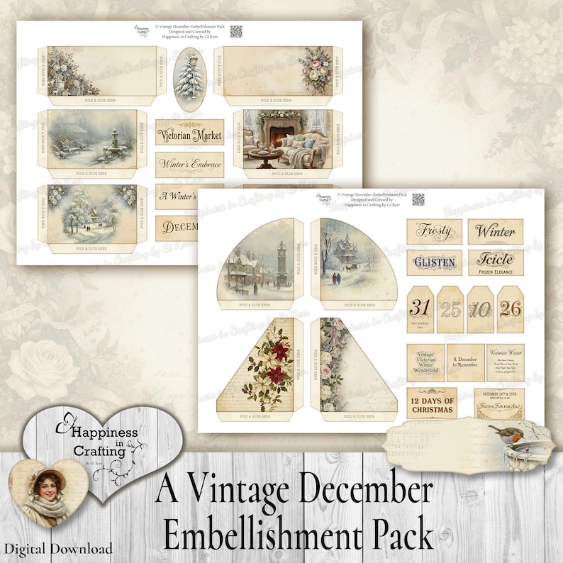 A Vintage December Embellishment Pack - Instant Digital Download, Printable, Digital Kit for Junk Journals, Scrapbooking, Gi Kerr image 7