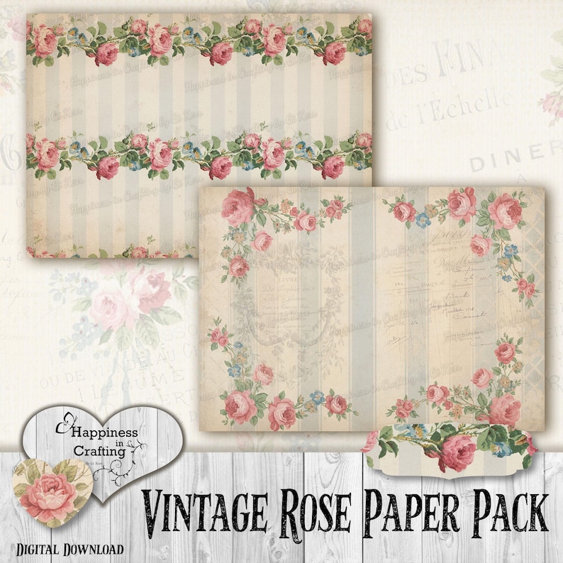 Vintage Rose Paper Pack - Instant Digital Download, Printable, Digital ...