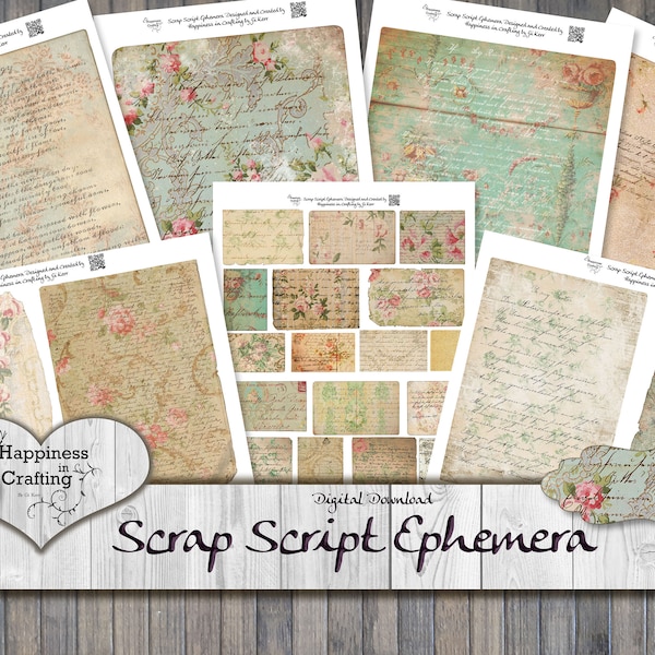 Scrap Script Ephemera - Instant Digital Download, Printable, Digital Kit for Junk Journals, Scrapbooking, Happiness in Crafting, Gi Kerr