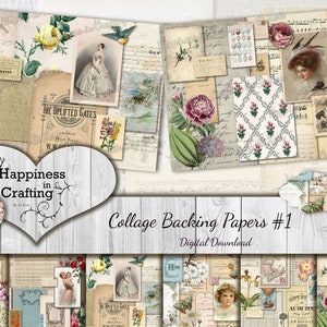 Collage Backing Papers # 1 - Download digitale istantaneo, stampabile, kit digitale per diari spazzatura, Scrapbooking, Felicità nell'artigianato