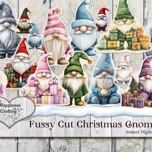 Fussy Cut Christmas Gnomes - Download digitale istantaneo, stampabile, kit digitale per diari spazzatura, scrapbooking, felicità nell'artigianato,