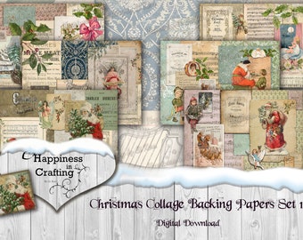 Christmas Collage Backing Papers Set # 1 - Instant Digital Download, Printable, Digital Kit for Junk Journals, Scrapbooking