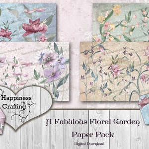 Un fabuloso paquete de papel con diseño de jardín floral: descarga digital instantánea, kit digital imprimible para diarios basura y álbumes de recortes