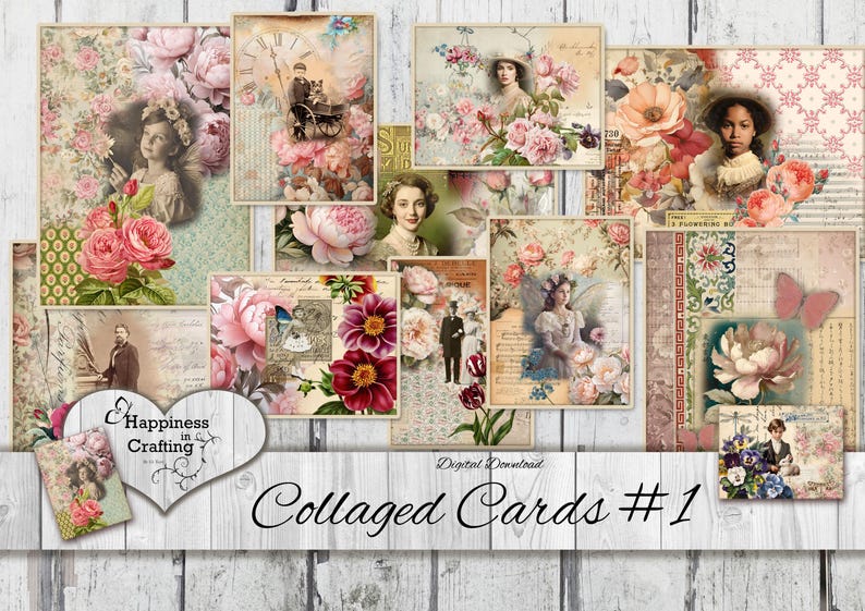 Collage Cards #1 - Instant Digital Download, Printable, Digital Kit for ...
