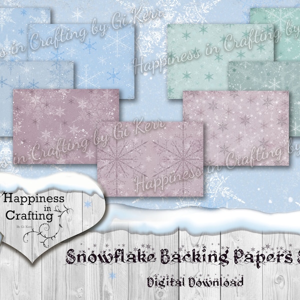 Zestaw papierów podkładowych Snowflake nr 1 - natychmiastowe pobranie cyfrowe, do druku, zestaw cyfrowy do dzienników śmieciowych, scrapbookingu