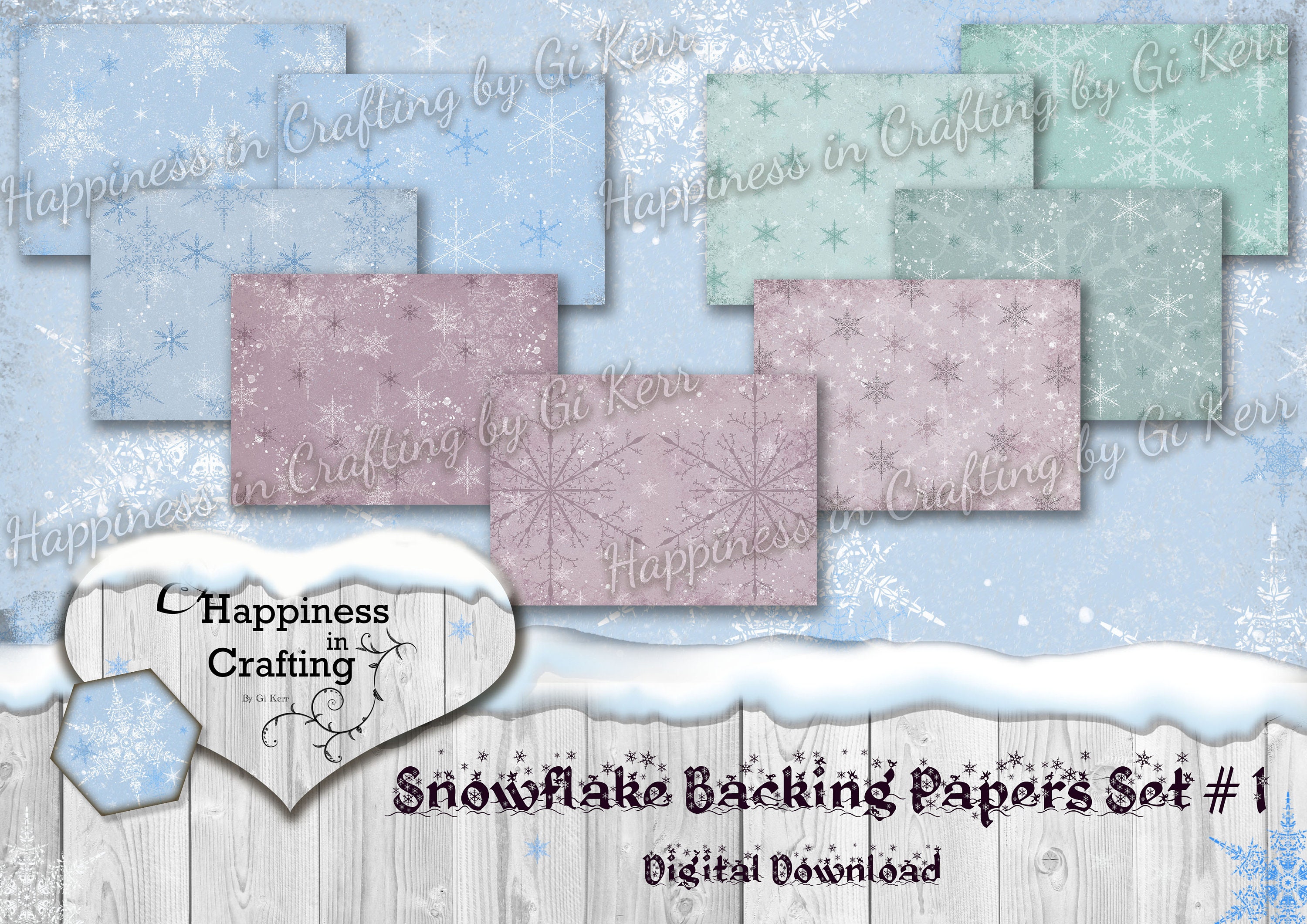 Snowflake Backing Papers Set # 1 - Instant Digital Download, Printabl…