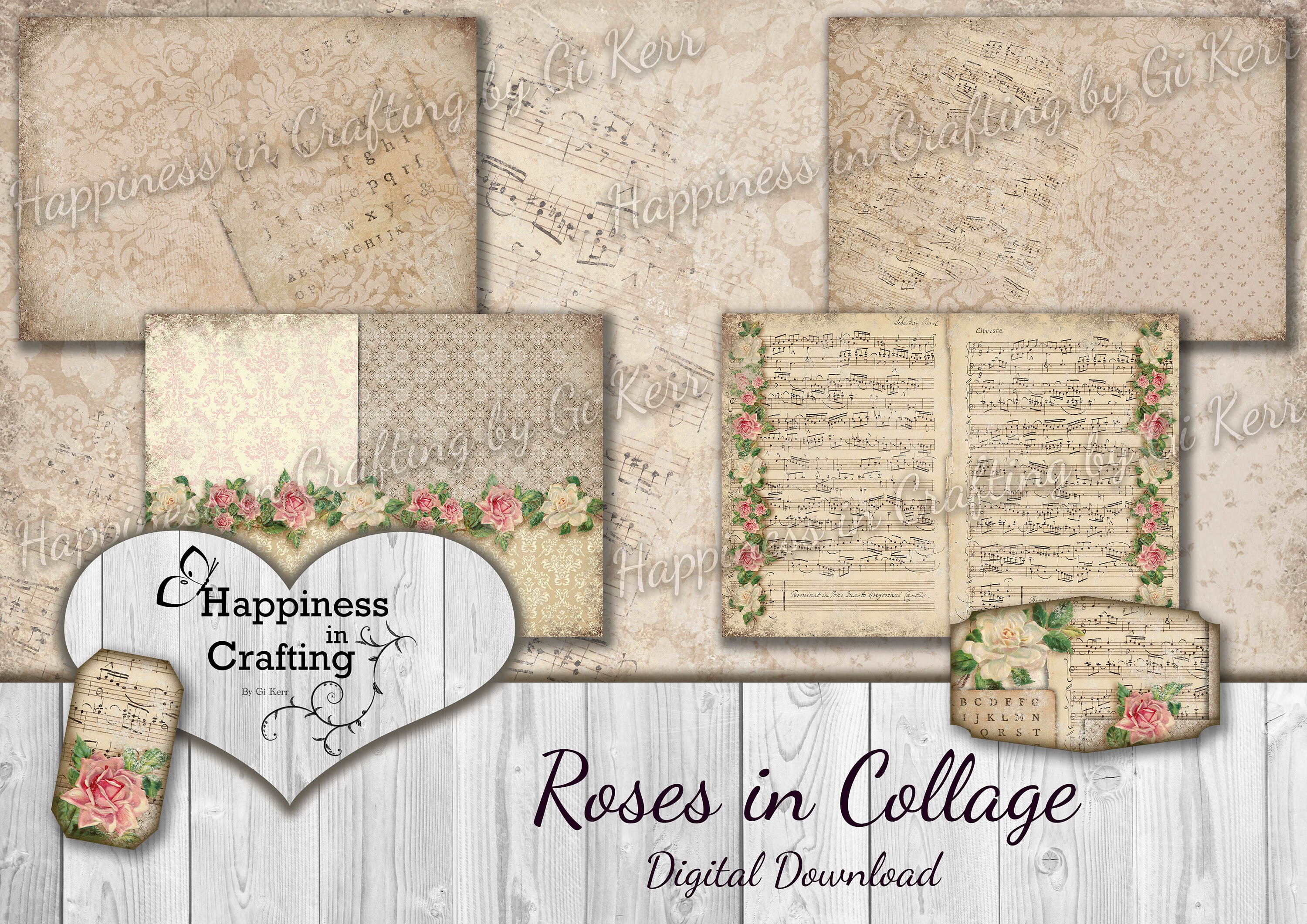 Roses in Collage Instant Digital Download Digital Printable | Etsy UK