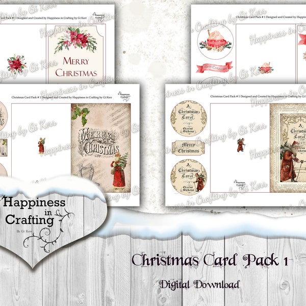 Christmas Card Pack #1 - Instant Digital Download Templates for Card Making, Junk Journals, Scrapbooking