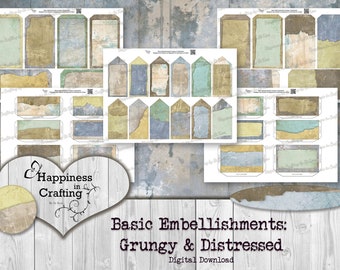 Basic Embellishments: Grungy and Distressed - Instant Digital Download, Printable, Happiness in Crafting, Gi Kerr