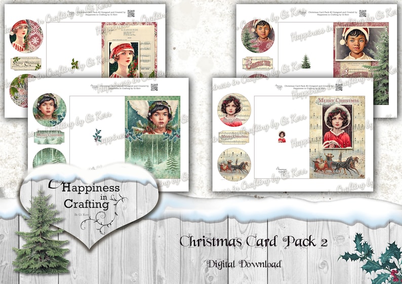 Christmas Card Pack 2 Instant Digital Download Templates for Card Making, Junk Journals, Scrapbooking image 1