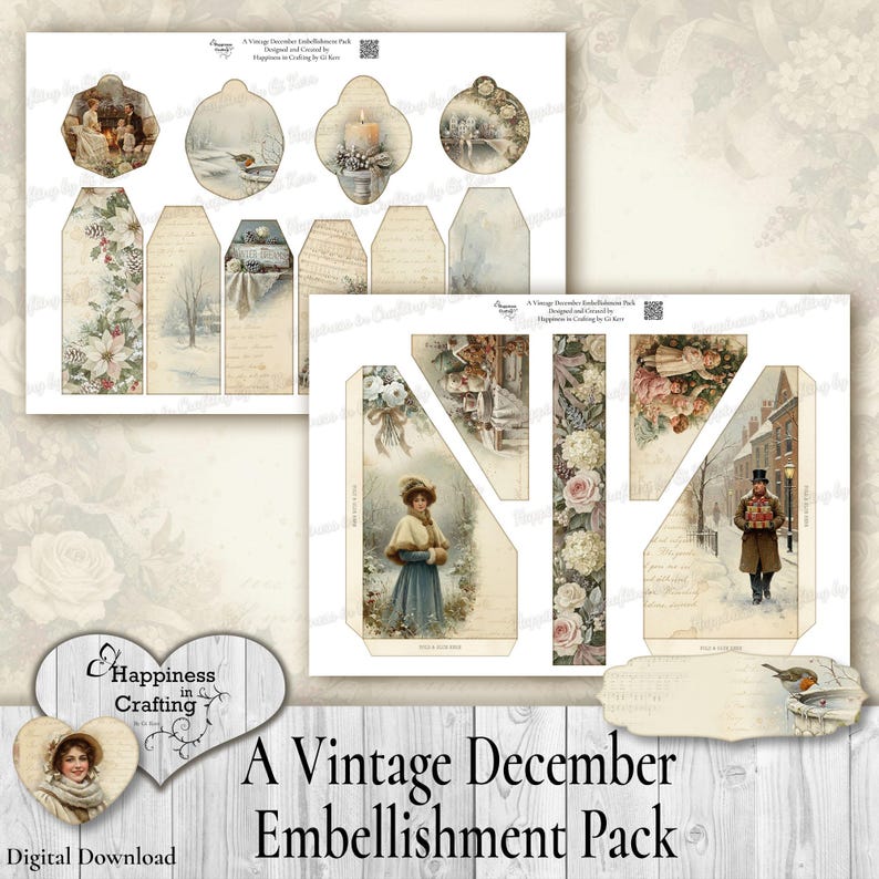 A Vintage December Embellishment Pack - Instant Digital Download, Printable, Digital Kit for Junk Journals, Scrapbooking, Gi Kerr image 6