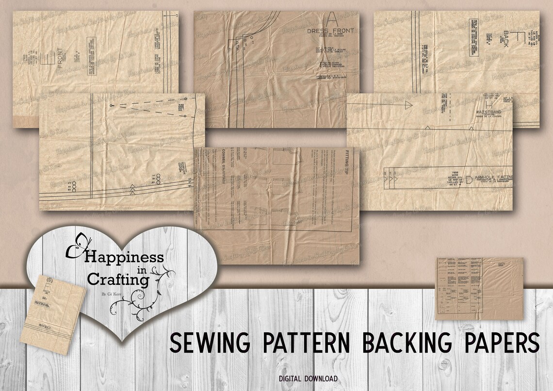 Patterned Backing Paper Sewing Pattern Backing Papers - Instant Digital Download, Printable ...
