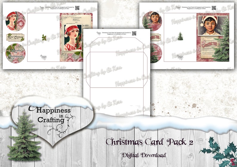 Christmas Card Pack 2 Instant Digital Download Templates for Card Making, Junk Journals, Scrapbooking image 2