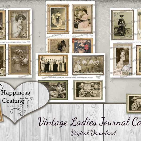 Vintage Ladies Journal Cards - 48 Pieces - Instant Digital Download, Printable, Digital Kit for Junk Journals, Scrapbooking