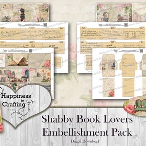 Shabby Book Lovers Embellishment Pack Instant Digital Download, Printable, Digital Kit for Junk Journals, Scrapbooking, Gi Kerr image 2