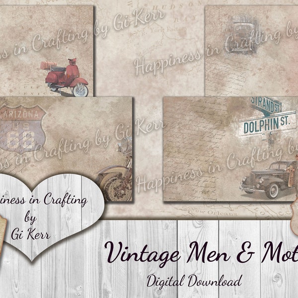 Vintage Men & Motors - Instant Digital Download, Printable, Digital Kit for Junk Journals, Scrapbooking, Happiness in Crafting, Gi Kerr