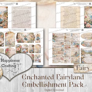 Paquete de adornos de Enchanted Fairyland: descarga digital instantánea, kit digital imprimible para diarios basura y álbumes de recortes