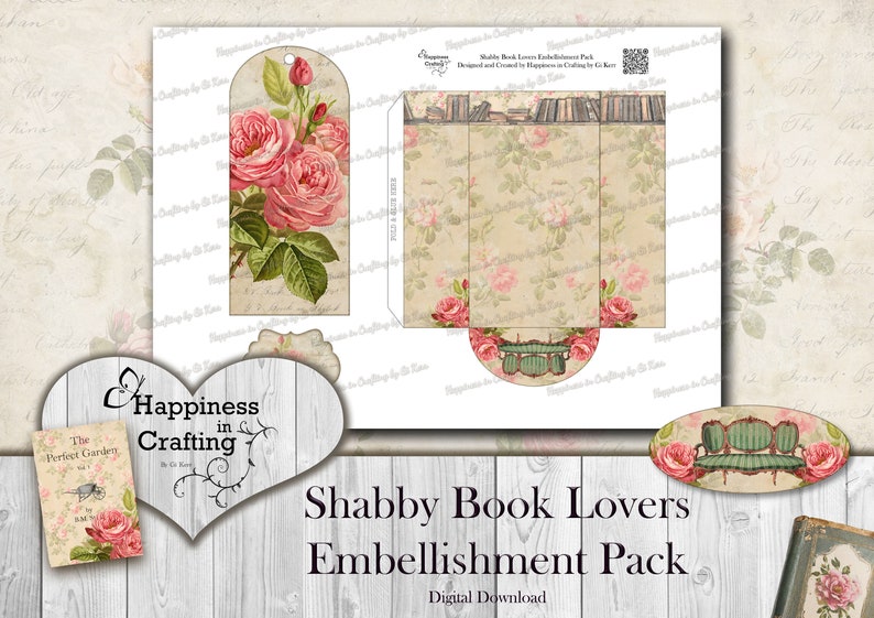 Shabby Book Lovers Embellishment Pack Instant Digital Download, Printable, Digital Kit for Junk Journals, Scrapbooking, Gi Kerr image 5