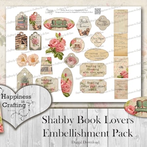 Shabby Book Lovers Embellishment Pack Instant Digital Download, Printable, Digital Kit for Junk Journals, Scrapbooking, Gi Kerr image 4