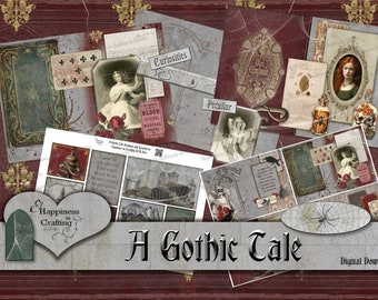 A Gothic Tale  - Instant Digital Download, Printable, Digital Kit for Junk Journals, Scrapbooking, Happiness in Crafting, Gi Kerr