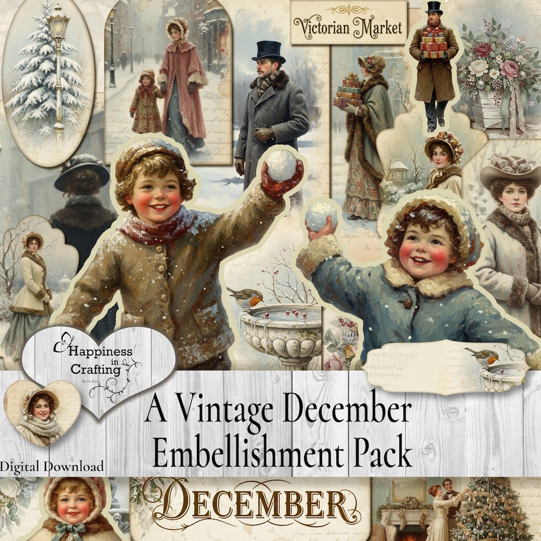 A Vintage December Embellishment Pack - Instant Digital Download, Printable, Digital Kit f
