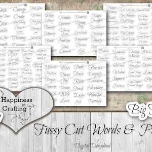 Fussy Cut Words & Phrases - 138 pieces Ink Saver - Instant Digital Download, Printable, Digital Kit for Junk Journals, Scrapbooking, Gi Kerr