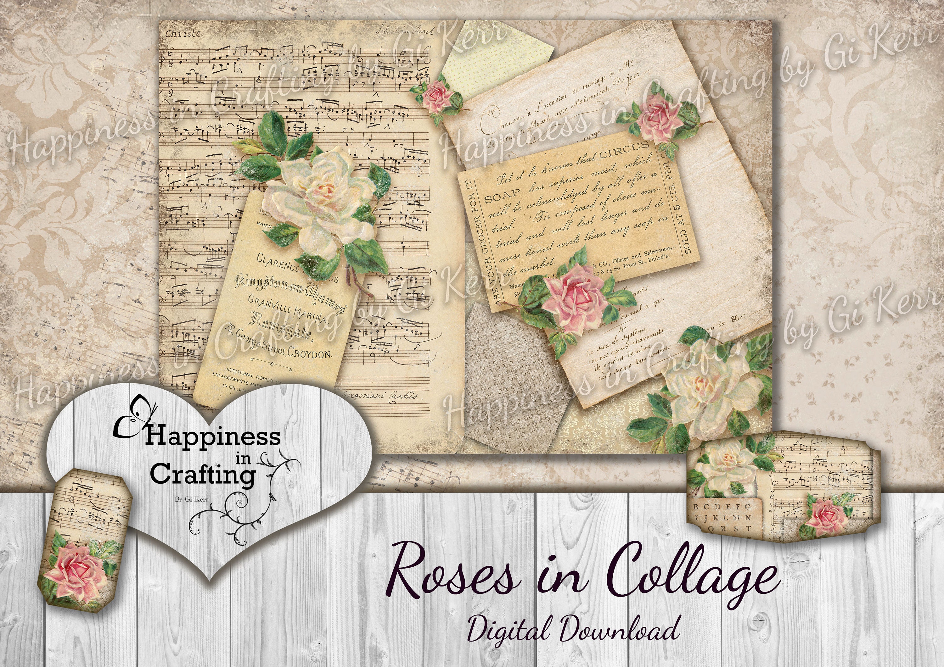 Repeating Roses Collage Roses in Collage - Instant Digital Download, Digital Printable for Junk ...