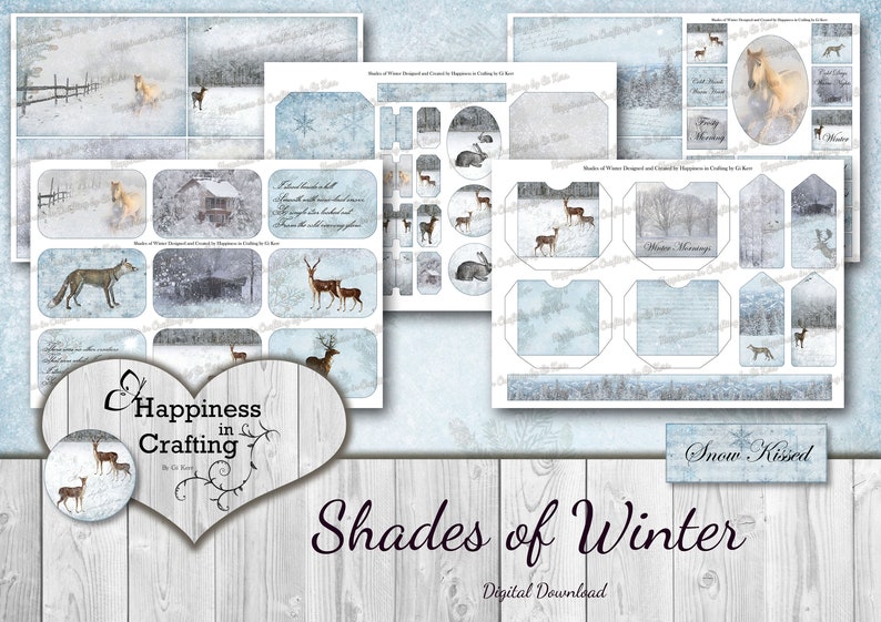 Shades of Winter Instant Digital Download, Printable, Digital Kit for Junk Journals, Scrapbooking, Happiness in Crafting, Gi Kerr image 3