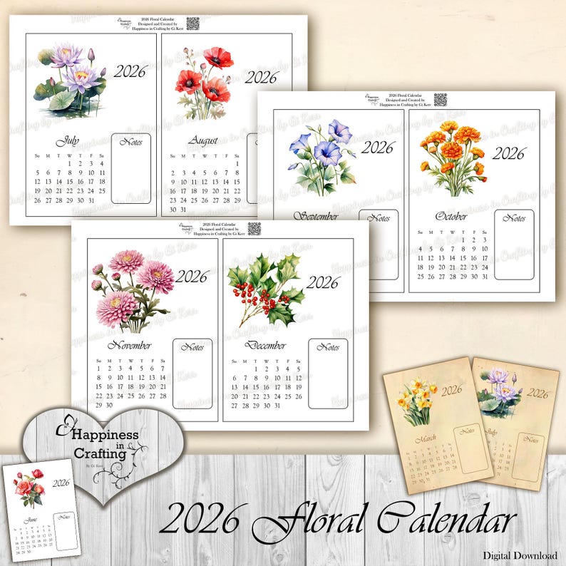 2026 Floral Calendar - Instant Digital Download, Printable, Digital for ...