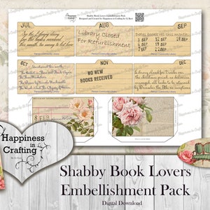 Shabby Book Lovers Embellishment Pack Instant Digital Download, Printable, Digital Kit for Junk Journals, Scrapbooking, Gi Kerr image 6