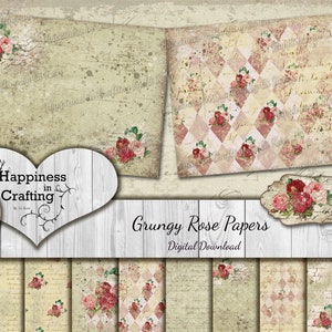 Grungy Rose Papers - Download istantaneo, stampabile, kit digitale, diari spazzatura, scrapbooking, felicità nell'artigianato