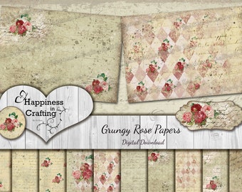 Grungy Rose Papers - Instant Download, Printable, Digital Kit, Junk Journals, Scrapbooking, Happiness in Crafting