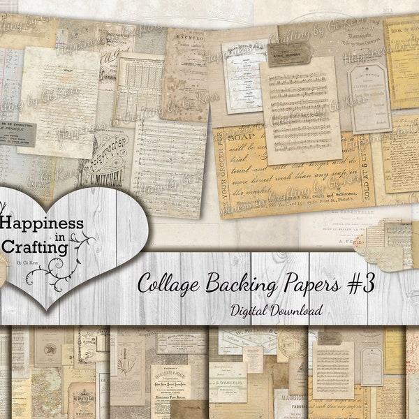 Collage Backing Papers # 3 - Instant Digital Download, Printable, Digital Kit for Junk Journals, Scrapbooking, Happiness in Crafting