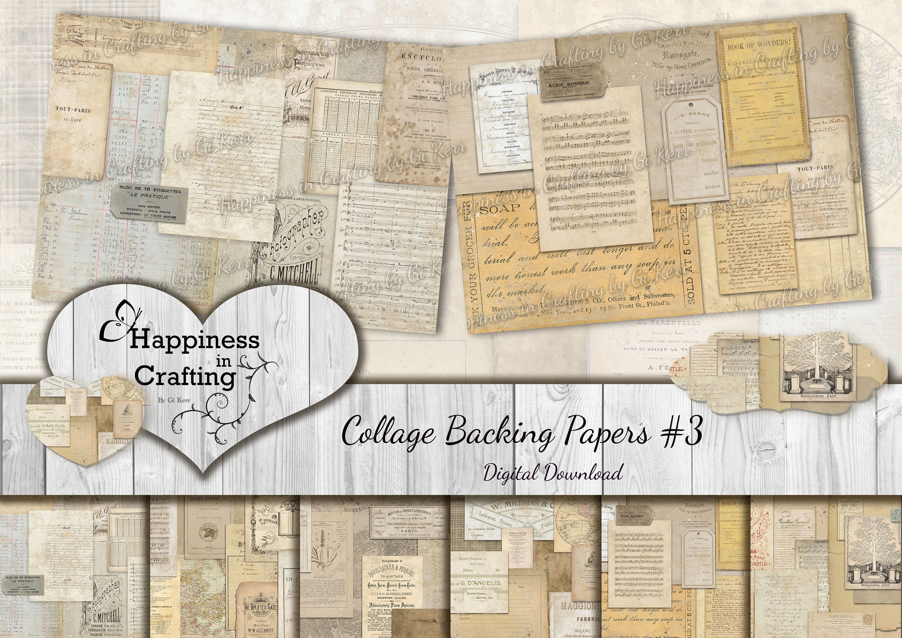 Collage Backing Papers # 3 - Instant Digital Download, Printable, Digital Kit for Junk Journals, Scrapbooking, Happiness in Crafting