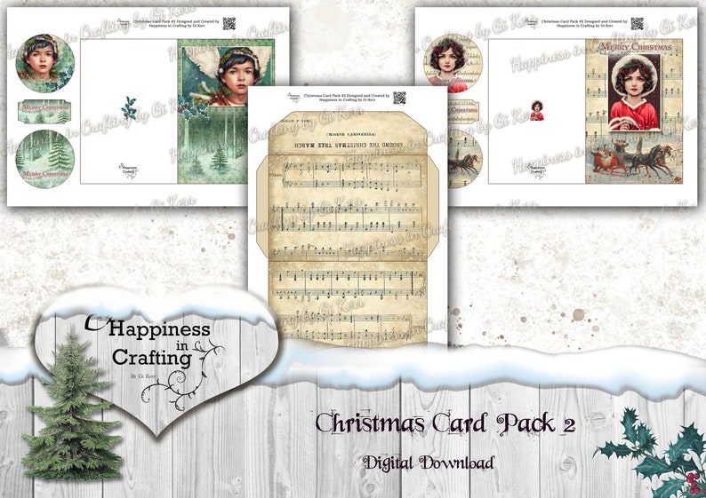 Christmas Card Pack 2 Instant Digital Download Templates for Card Making, Junk Journals, Scrapbooking image 3