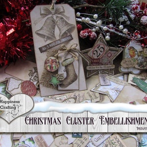 Christmas Cluster Embellishments - Instant Digital Download, Printable, Digital Kit for Junk Journals, Scrapbooking. Gi Kerr