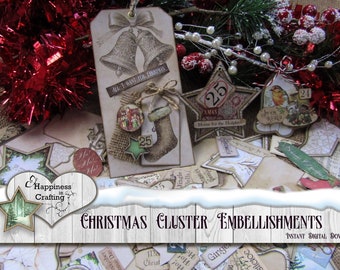 Christmas Cluster Embellishments - Instant Digital Download, Printable, Digital Kit for Junk Journals, Scrapbooking. Gi Kerr